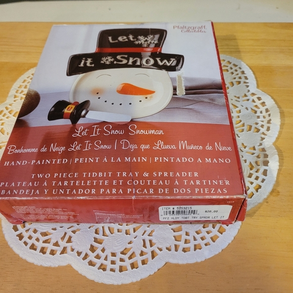 Pfaltzgraff Collectibles Let it Snow Snowman Tidbit Tray & Spreader NIB - Picture 6 of 9